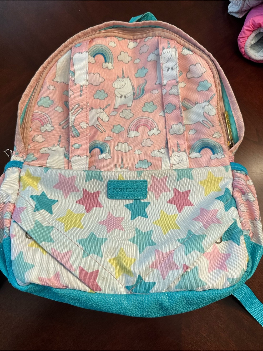 Posh Peanut Pink & Turquoise Unicorn and Star Kids Backpack